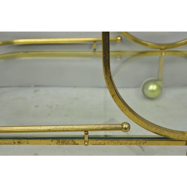 Vintage Mid Century Modern Brass 3 Tier Oval Frame Rolling Bar Cart Server Table For Sale - Image 9 of 15
