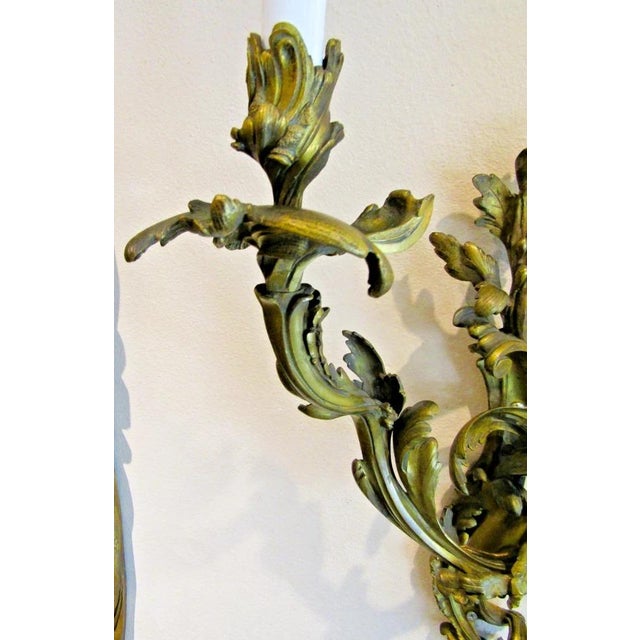 Antique French 19th Century Louis XV Gilt Bronze Two Light Wall Sconces - a Pair For Sale - Image 9 of 18