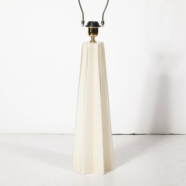 Pair of Modernist Hand Blown Murano Pearlescent Sculptural X-Form Table Lamps For Sale - Image 11 of 18
