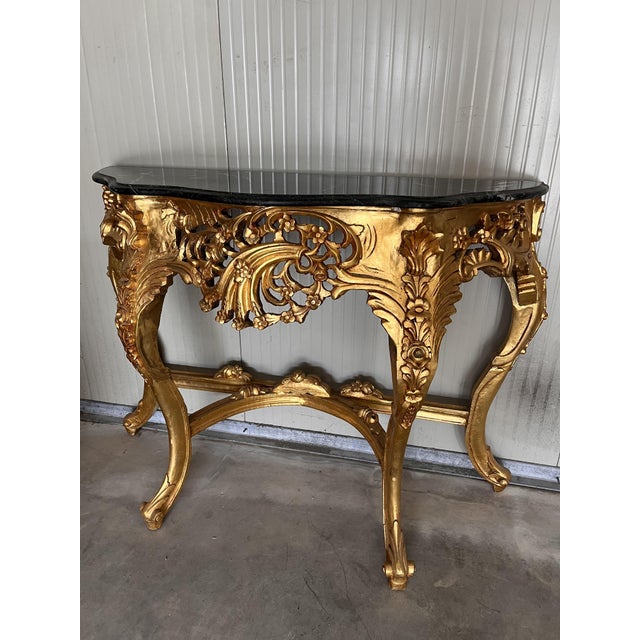 Rococo Gold Console with Black Marble, 1920s For Sale - Image 6 of 6