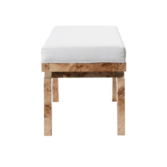 Worlds Away Matthew Izzo Home Fergie Burlwood & White Linen Stool For Sale - Image 4 of 6