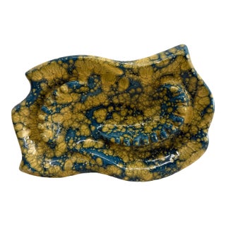 Mid-Century Biomorphic Drip Glaze Ceramic Ashtray For Sale