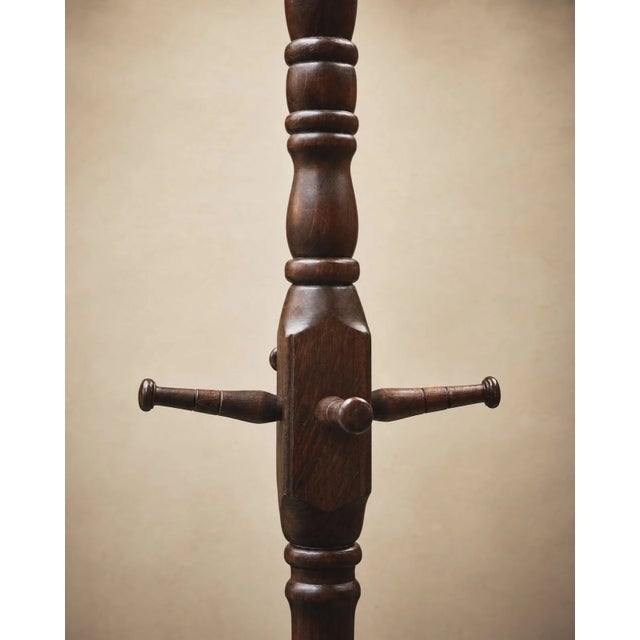 Traditional Vintage Oak Hall Tree Coat Rack with Porcelain Hooks For Sale - Image 3 of 4
