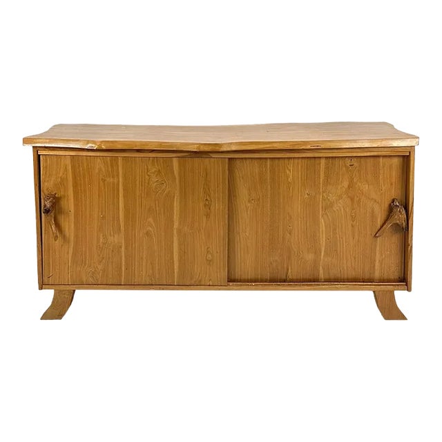 Rustic Live Edge Wood Sideboard With Sliding Doors and Shelves For Sale