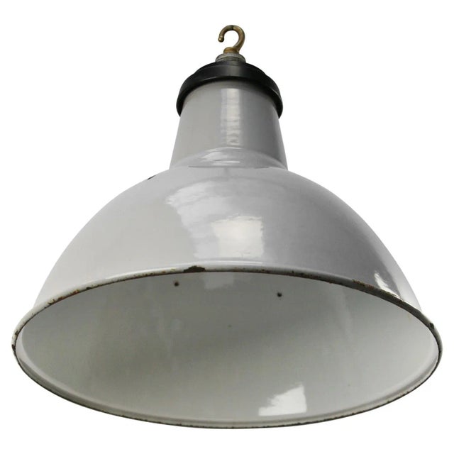 Industrial Vintage Industrial Gray Enamel British Pendant Light For Sale - Image 3 of 6