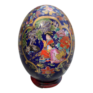 Vintage Large Hand Painted Satsuma Style Porcelain Egg