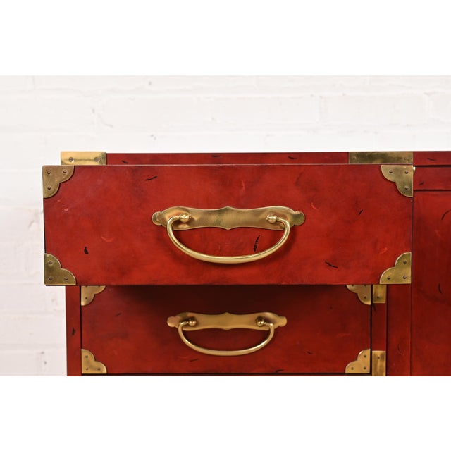 Red Century Furniture Hollywood Regency Chinoiserie Red Lacquered Commode or Chest of Drawers, Circa 1970s For Sale - Image 8 of 13