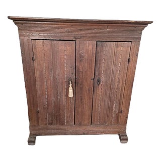 Antique 18th Century Primitive Oak Cupboard with Original Blacksmith Lock & Hinges For Sale
