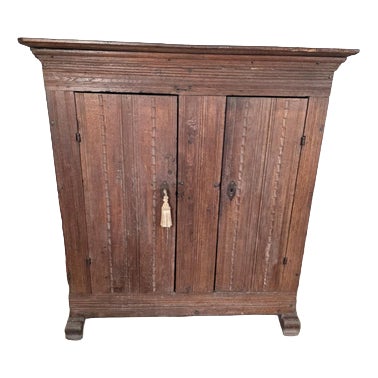 Antique 18th Century Primitive Oak Cupboard with Original Blacksmith Lock & Hinges For Sale