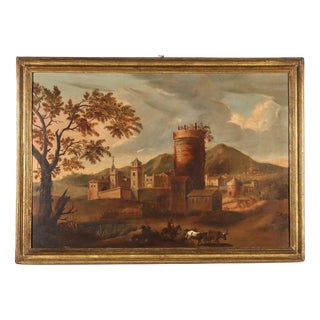 Landscape with Village, 1700s, Oil on Canvas For Sale