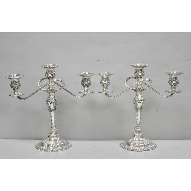 Vintage International Silver Co Countess Silver Plated 3 Arm Candelabra - Pair For Sale - Image 15 of 17