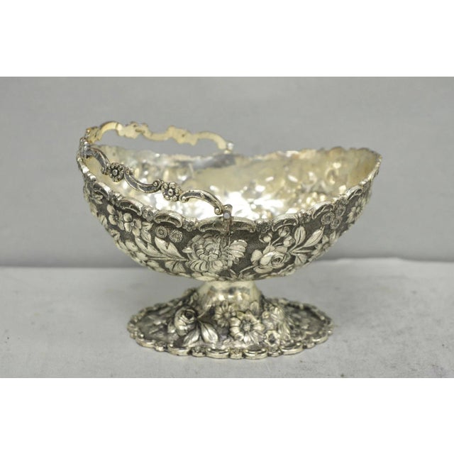 Antique Victorian Japanese Silver Plated Rose Flower Repousse Nut Bowl Dish For Sale - Image 9 of 16
