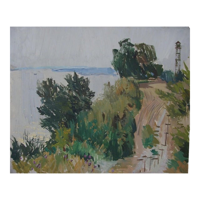 Impressionist Forest Oil Painting, Original Ukrainian Art on Cardboard 60-70 For Sale