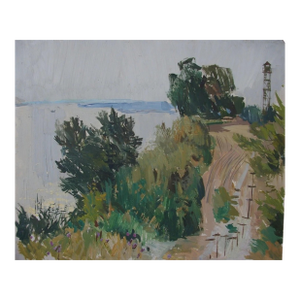 Impressionist Forest Oil Painting, Original Ukrainian Art on Cardboard 60-70
