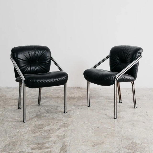 Modern Dining Armchairs in Steel and Leather from Mobil Girgi, 1970s, Set of 4 For Sale - Image 16 of 18