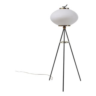 Floor Lamp in Opaline Glass and Brass, 1950s For Sale