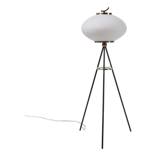 Floor Lamp in Opaline Glass and Brass, 1950s For Sale