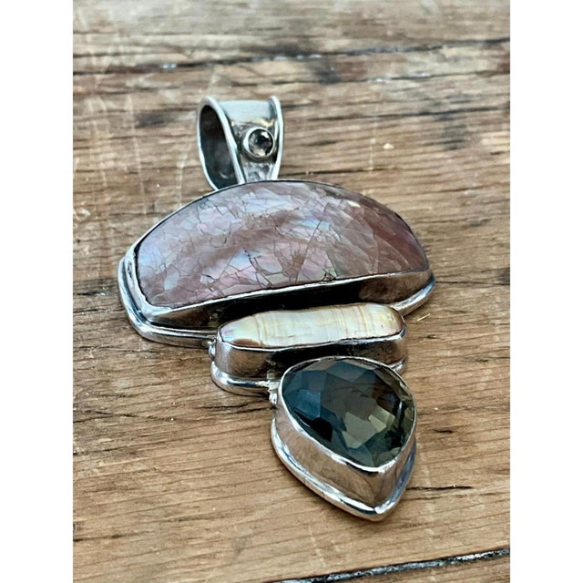 Vintage Boho Smokey Quartz & Mother of Pearl Pendant For Sale - Image 10 of 12