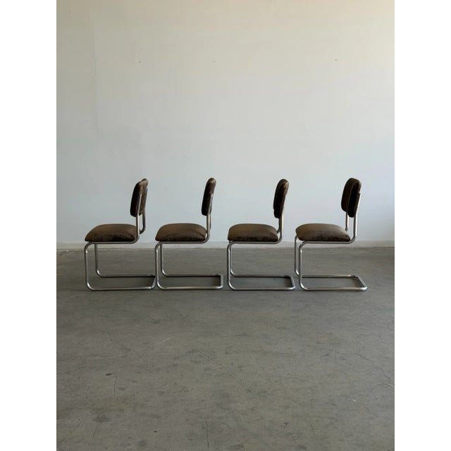 Brown 1970s Cantilever Dining Chairs in Brown Chenille - Set of 4 For Sale - Image 8 of 14