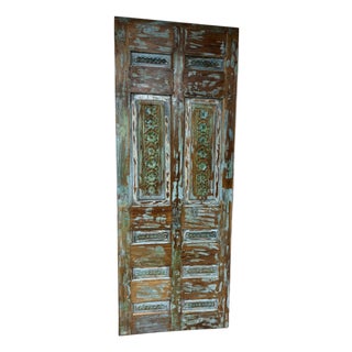 Vintage Hand-Carved Wooden Sliding Barn Door, Boho Architectural Statement for Interior 80x29.5 For Sale