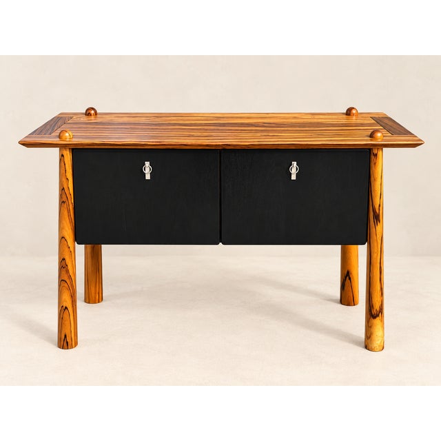 Console Table With Two Drawers, Zebrawood, Black For Sale In Miami - Image 6 of 12
