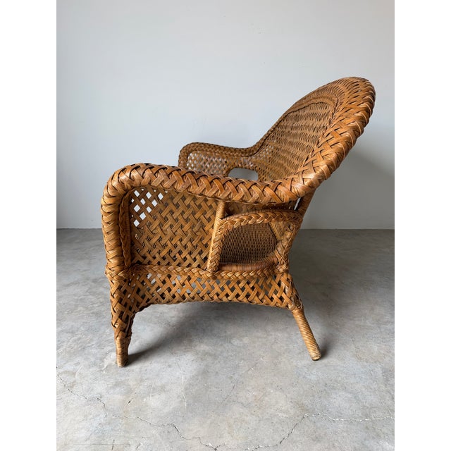 Vintage Coastal Rattan & Wicker Loveseat With Original Cushions For Sale - Image 11 of 12