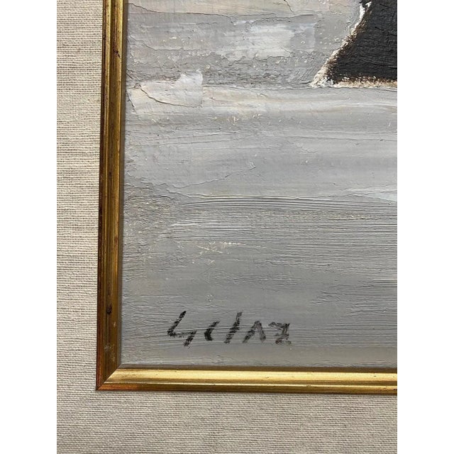 Jean Louis Getaz, Boats in Front of the 4 White Houses, Oil on Canvas, 1980s For Sale - Image 4 of 8