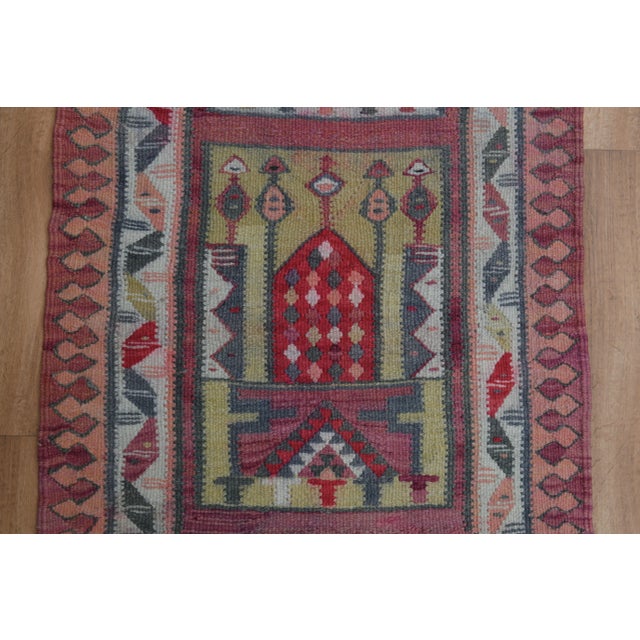 Textile 1970s Vintage Turkish Oushak Handmade Wool Cotton Pink Runner Rug For Sale - Image 7 of 11