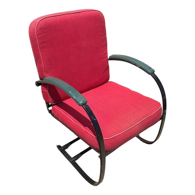 1930s Art Deco Green & Black Springer Rocking Chair by Wolfgang Hoffmann For Sale