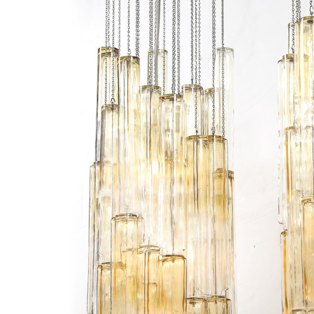 Yellow Pair of Mid-Century Large Muted Citrine Calza Glass Chandeliers Signed Venini For Sale - Image 8 of 18