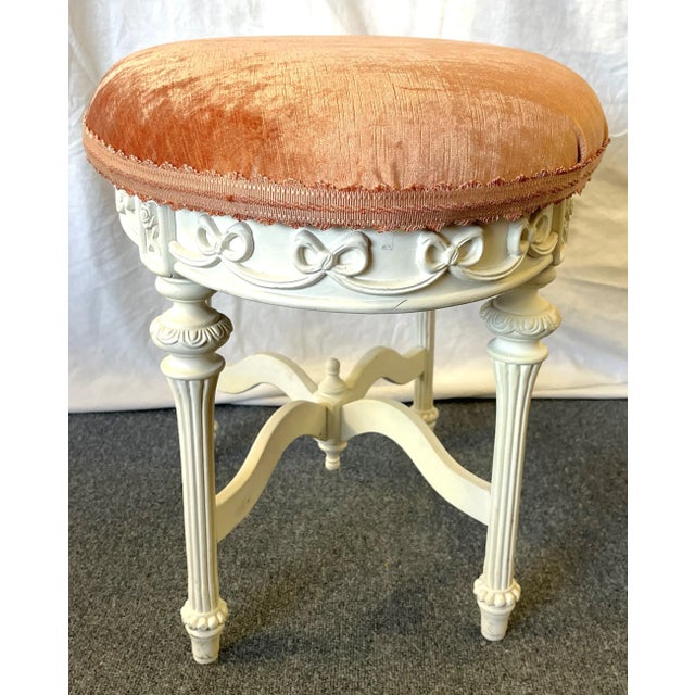 Late 20th Century Vintage French Oval Vanity Stool With New Velvet Upholstery For Sale - Image 5 of 12