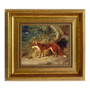 Fox and Feathers Framed Oil Painting Print on Canvas in Antiqued Gold Frame A 5 X 6" Framed to 8-1/2 X 9-1/2"