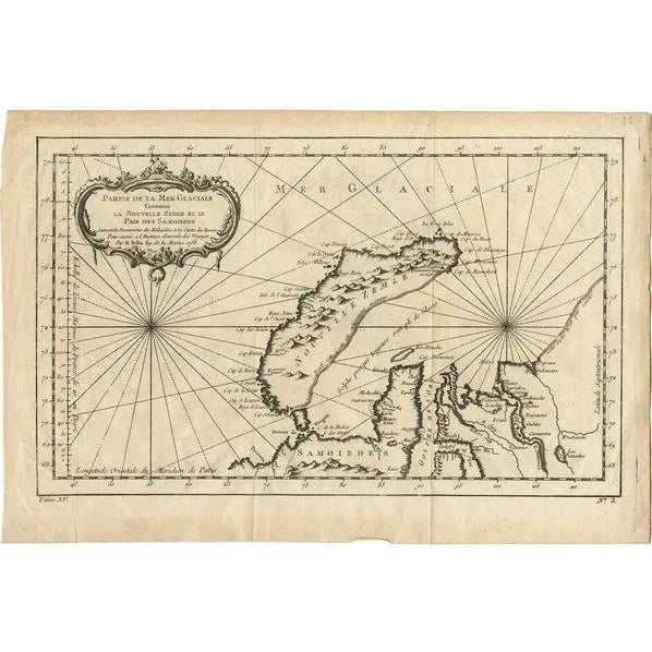 Antique Map of Nova Zembla in Russia by J. N. Bellin, 1758 For Sale