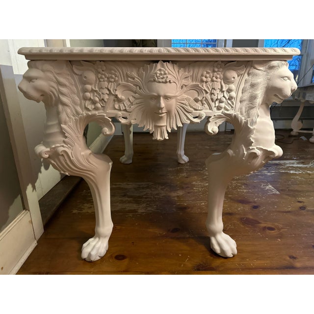 Wood English Georgian Style Table Ornately Carved Faces and Lion Paws and Face in Manner of William Kent For Sale - Image 7 of 12