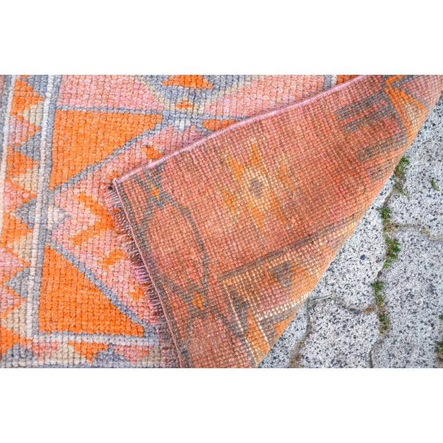 Vintage Orange Handmade Geometric Runner For Sale - Image 4 of 11