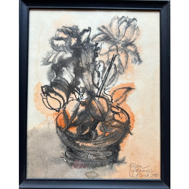 Impressionist 1967 Impressionist Style Set of 4 Pen & Ink Watercolors of Flowers For Sale - Image 3 of 8