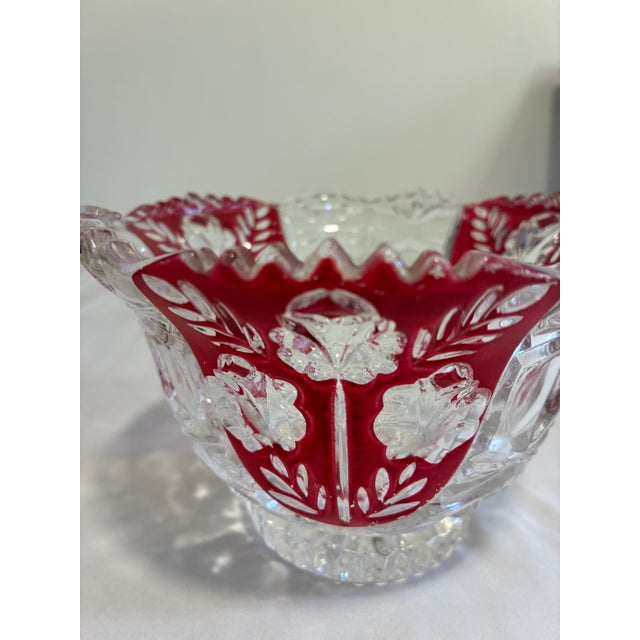 Glass Vintage 5th Avenue Rosalina Ruby Flash Cut Glass Bowl For Sale - Image 7 of 12