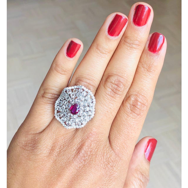 3.61 Carat Ruby Rose Cut Diamond 14 Karat White Gold Cocktail Ring, Size 6 For Sale In Los Angeles - Image 6 of 6