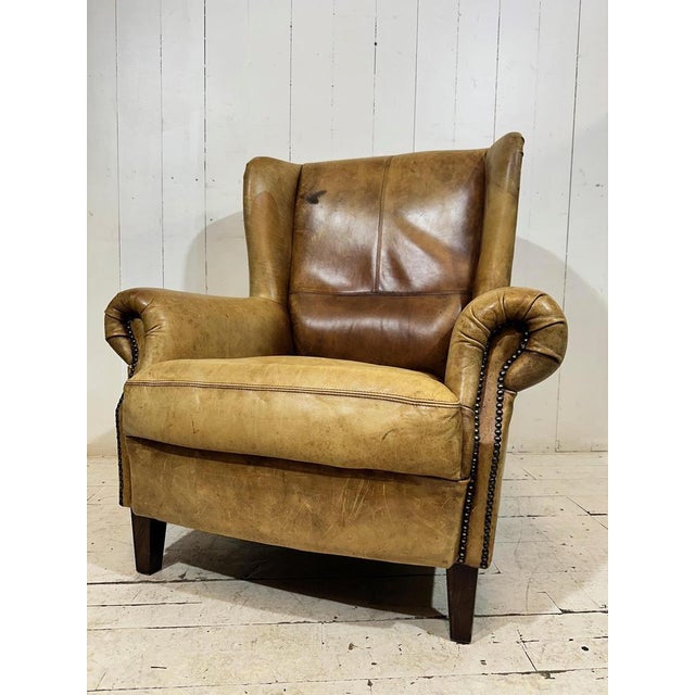 Vintage Leather Hotel Wingback Lounge Armchair, 1980 For Sale - Image 15 of 18