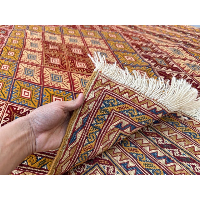 High Quality Gold Mushwani Hand-Woven Kilim Rug - 6'2" X 4'9" For Sale - Image 12 of 12