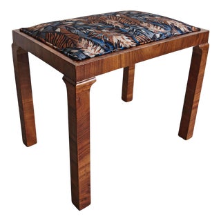 Art Deco Ottoman in Walnut with Floral Plush Upholstery, 1930s For Sale