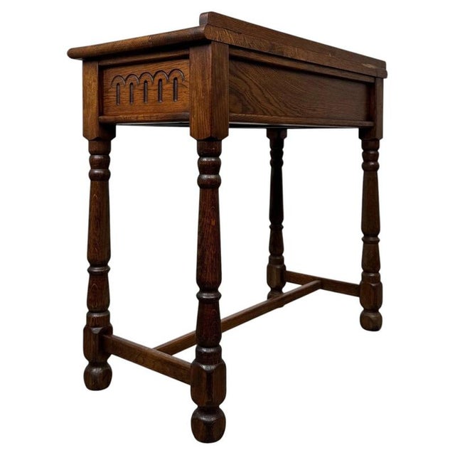 Antique Early 20th Century English Edwardian Oak Side Table For Sale - Image 9 of 12