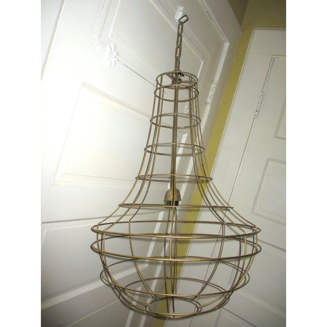 Metal Vintage French Style Wire Basket Teardrop Gold Pendant For Sale - Image 7 of 11