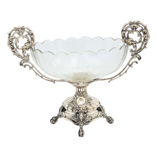 Fruit Bowl Centerpiece in Cut Glass with Embossed Silver Structure For Sale