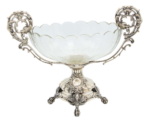 Fruit Bowl Centerpiece in Cut Glass with Embossed Silver Structure