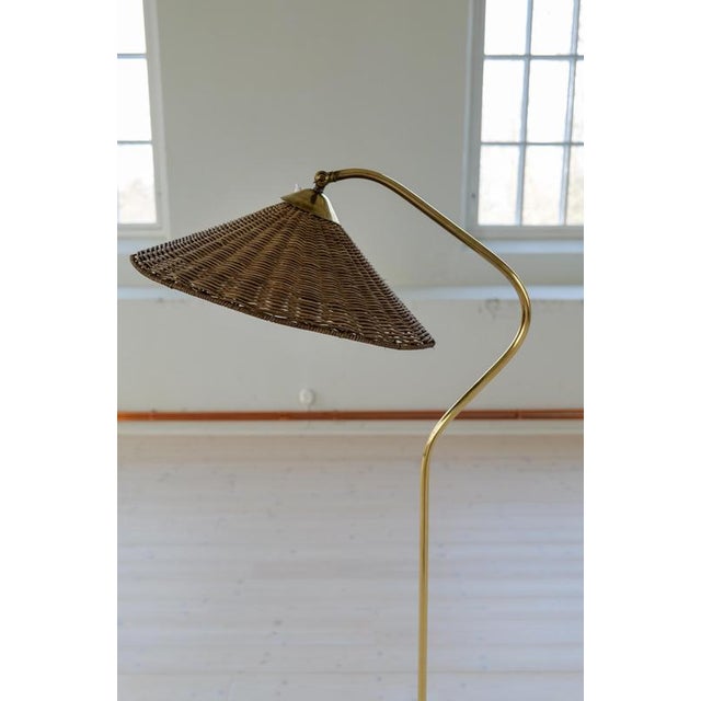 Art Deco Sculptural Brass and Rattan Floor Lamp, Sweden, 1940s For Sale - Image 9 of 14