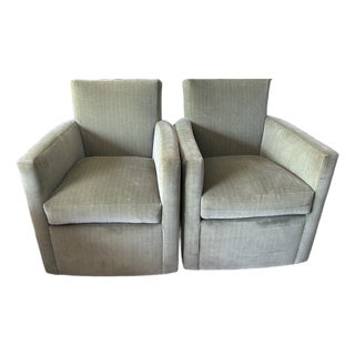 Upholstered Swivel Chairs Pair For Sale