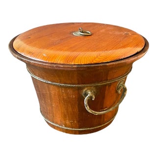 Late 19th Century Asian Handcrafted Wood Lidded Antique Wood Bucket Hallmarked For Sale
