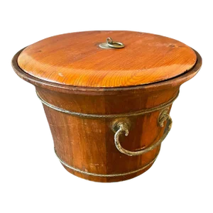 Late 19th Century Asian Handcrafted Wood Lidded Antique Wood Bucket Hallmarked