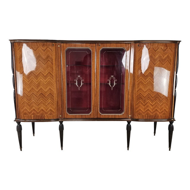 Vintage Walnut Display Cabinet with Glass Doors and Shaped Glass Top, 1960 For Sale